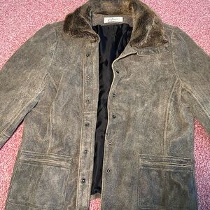 Nine West Gray Military Jacket with Fur Collar
